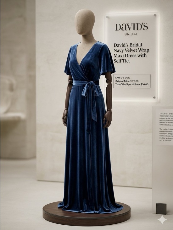 david's bridal wrap dress bridesmaid | Dresses | Davids Bridal Navy Velvet Maxi With Self Tie Category_Clothing/All Clothing/Dresses
